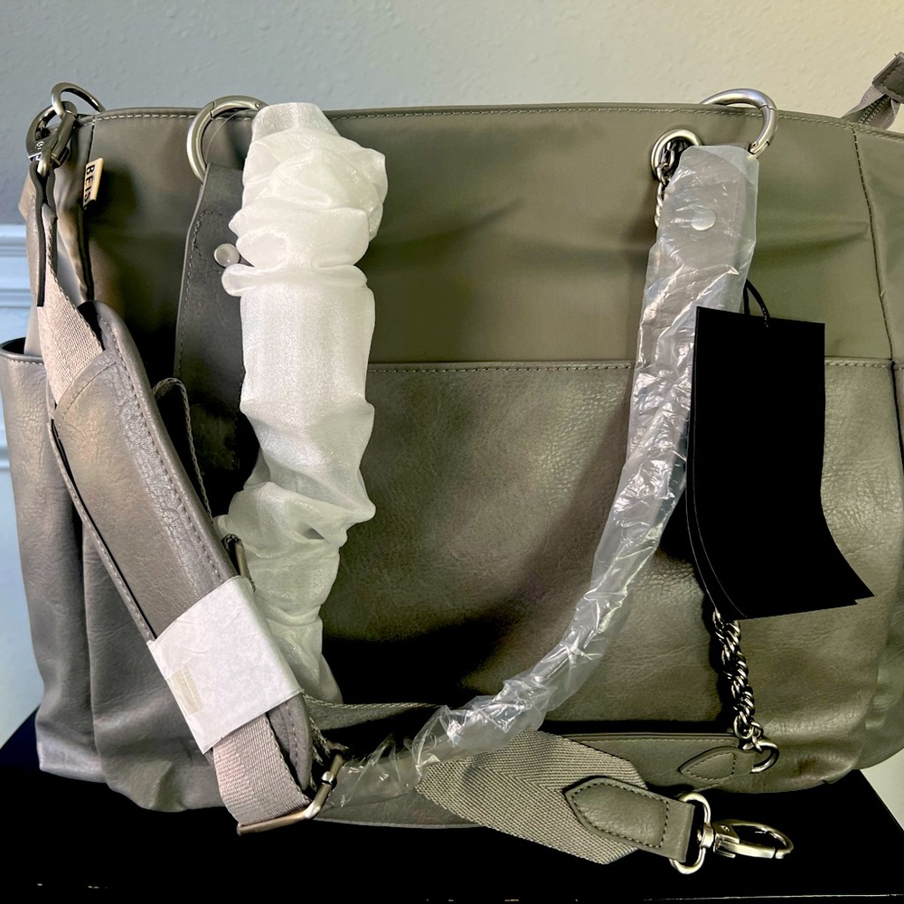 BEIS The Diaper Bag | Grey | Baby Purse Nylon Leather Trim-NWT
